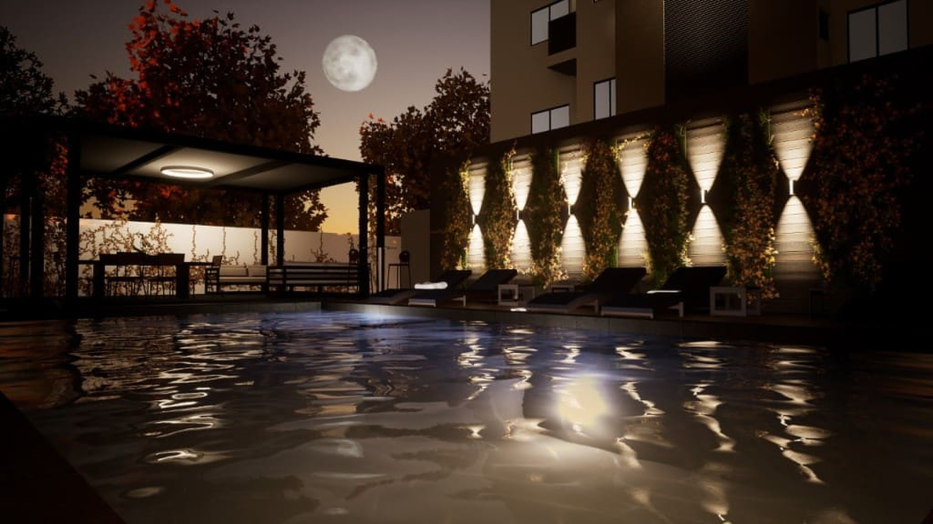 Edificio Caribbean — piscina de noche